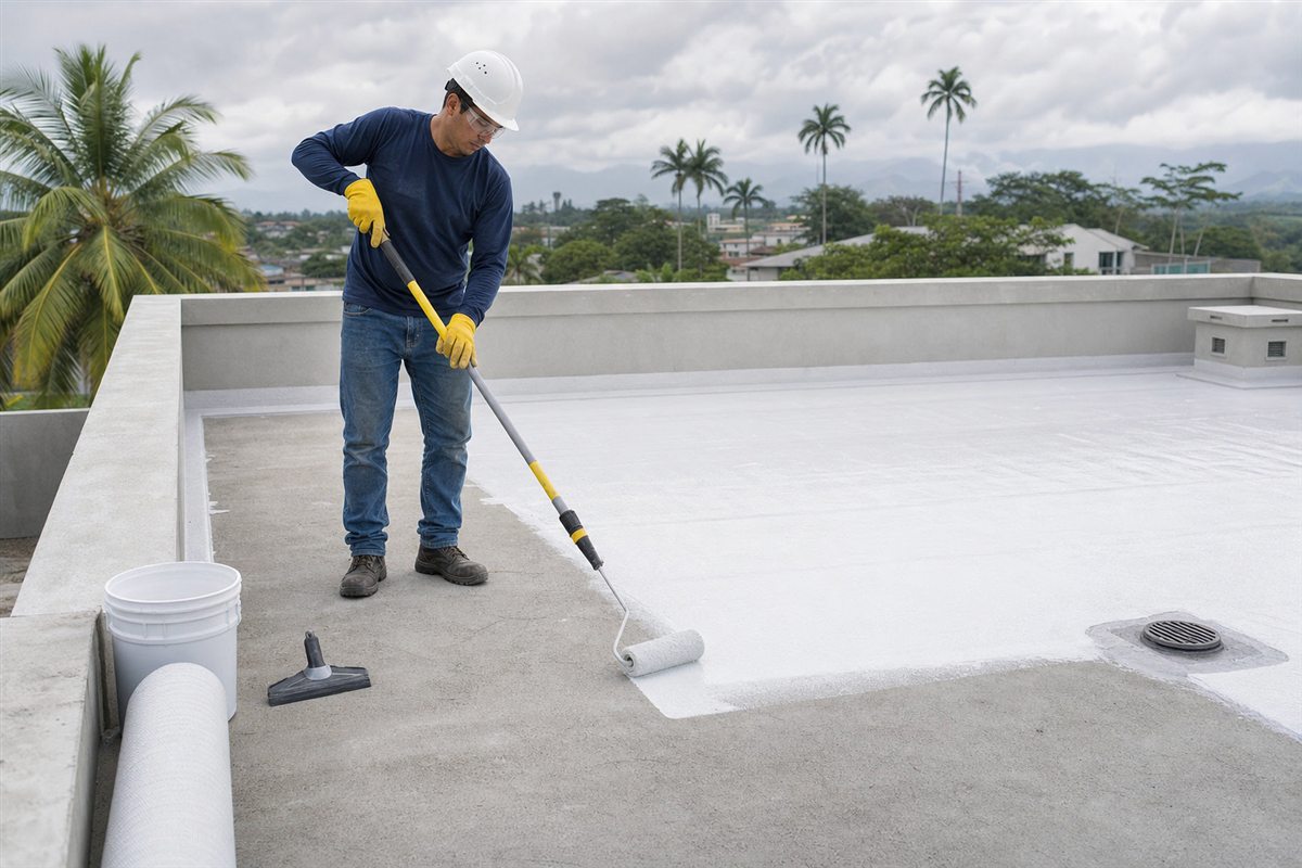 Aplicación profesional de una membrana impermeabilizante sobre una terraza